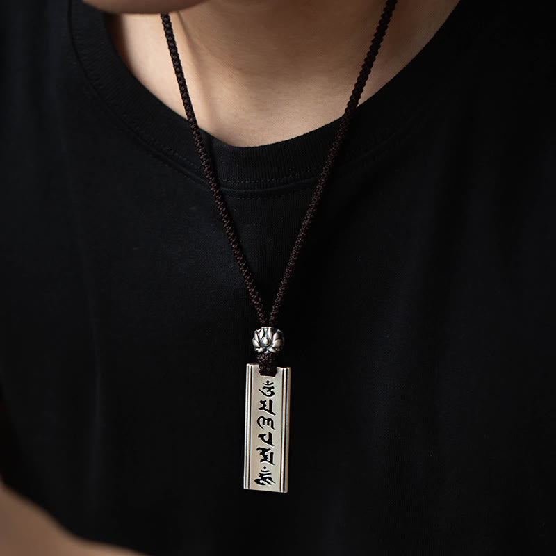 Buddha Stones999スターリングシルバーオーム・マニ・パドメ・フム彫刻入り 蓮の知恵ネックレスペンダント - image 2