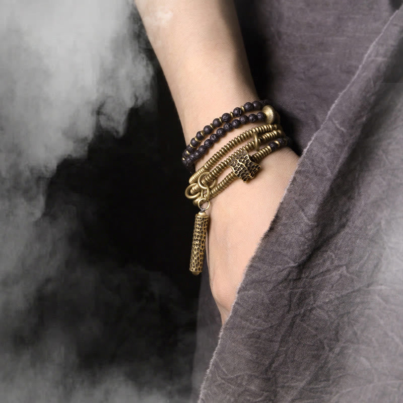 Buddha Stonesヴィンテージ 溶岩石 真鍮 銅 ヒーリング 多層ブレスレット - image 1