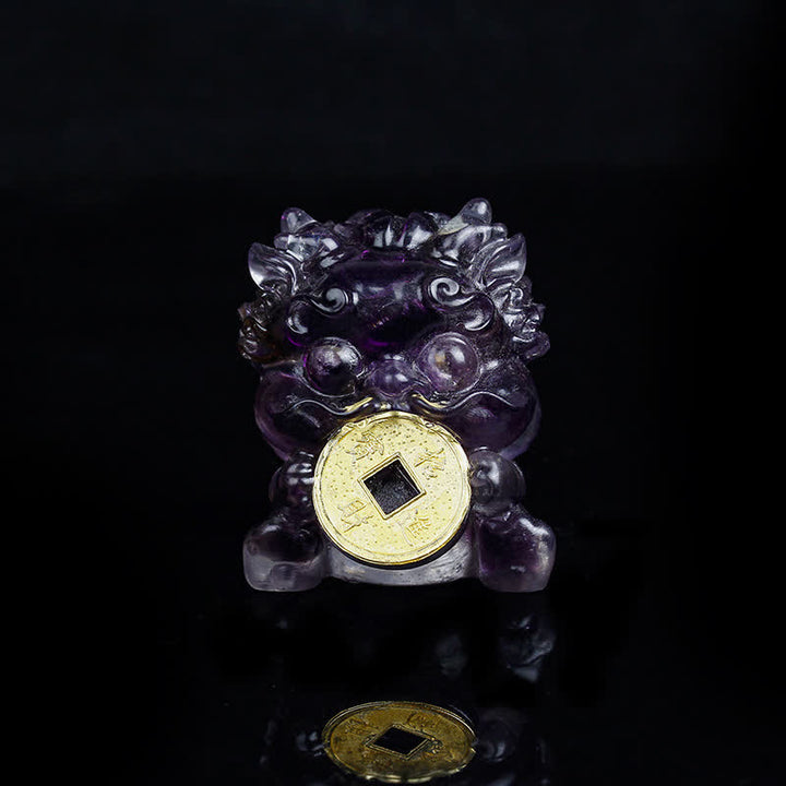 Buddha Stones手作り かわいい 貔貅 金貨 クリスタル 風水 エネルギー 富幸運繁栄家の装飾 - アメジスト（知恵♥インスピレーション） - image 8