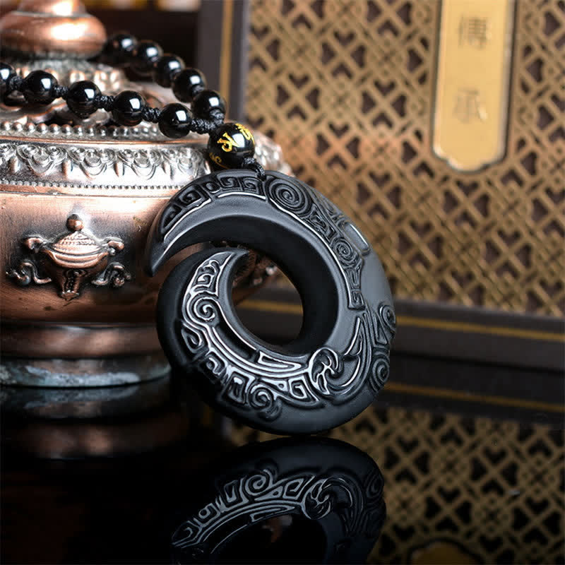 Buddha Stones天然黒曜石 アイスオブシディアン 強さのネックレスペンダント