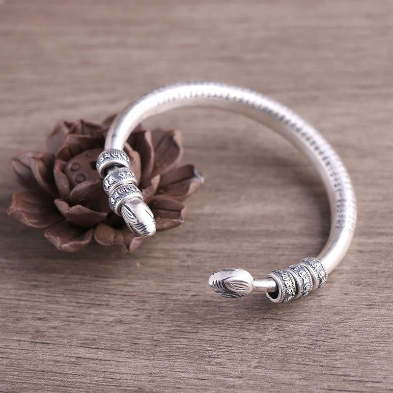 Buddha Stones999スターリングシルバー 般若心経オーム・マニ・パドメ・フム刻印入り 平和 純潔 ブレスレット バングル - image 1