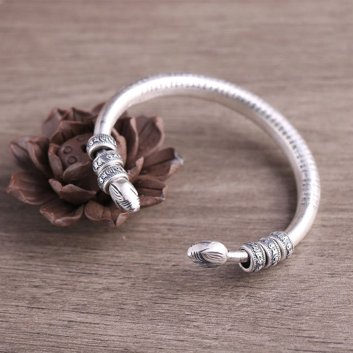 Buddha Stones999スターリングシルバー 般若心経オーム・マニ・パドメ・フム刻印入り 平和 純潔 ブレスレット バングル - image 1