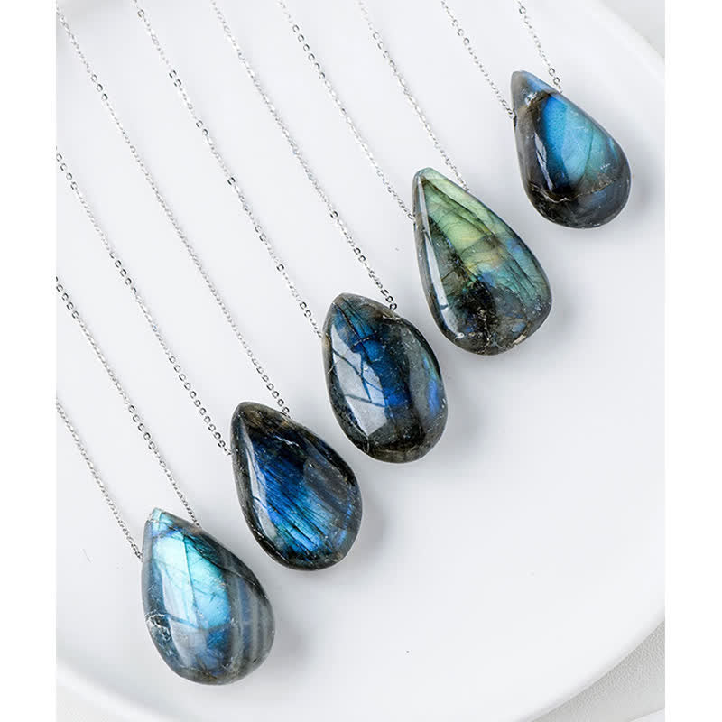 Buddha Stones ラブラドライト ウォータードロップ型 ヒーリングネックレス ペンダントトップ