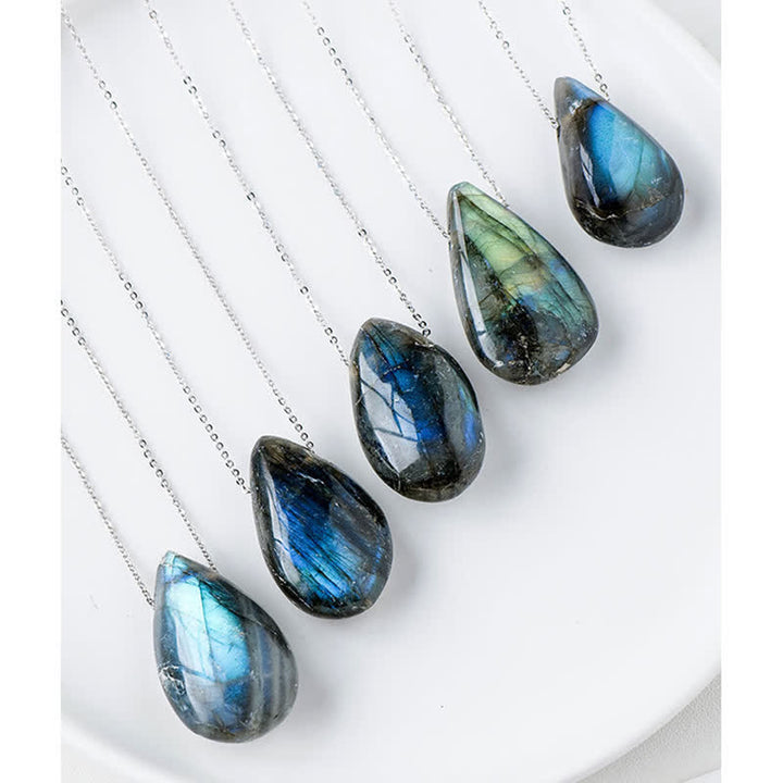 Buddha Stones ラブラドライト ウォータードロップ型 ヒーリングネックレス ペンダントトップ