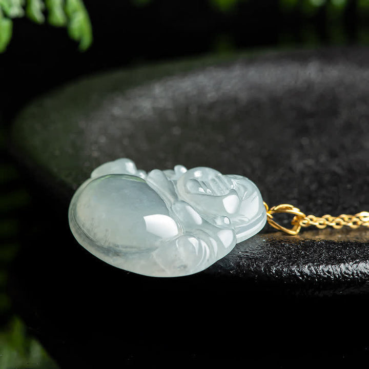 Buddha Stones笑う仏陀 天然翡翠 925スターリングシルバー ゴールドメッキ 豊穣のネックレスペンダント - image 3