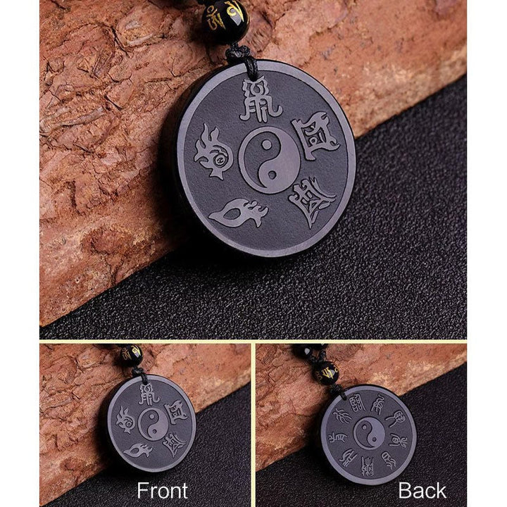 Buddha Stones天然黒曜石 道教 五大聖山 九字真言 彫刻 強さ 陰陽 ネックレス ペンダント キーチェーン - image 7