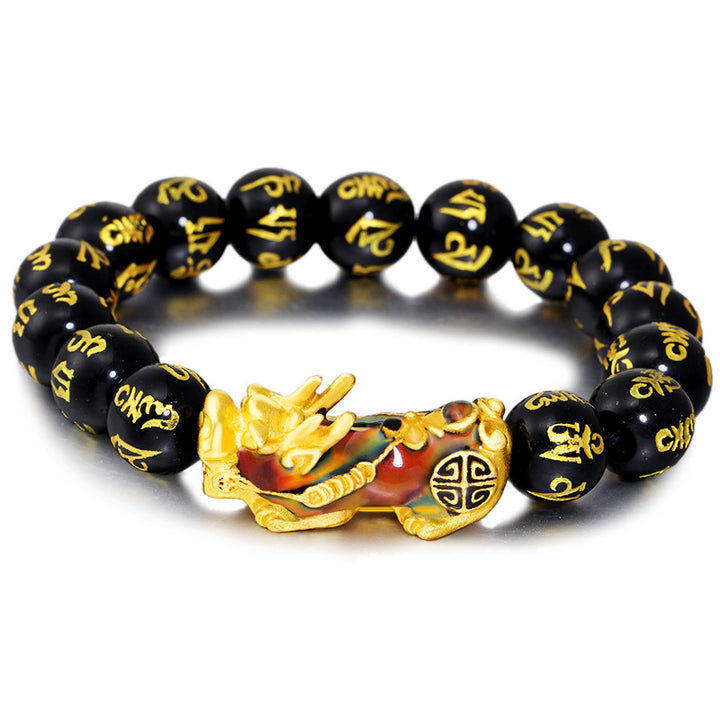 風水貔貅黒曜石Om Mani Padme Hum富のブレスレット