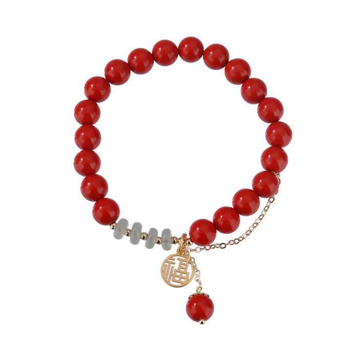Buddha Stones辰砂 縁起の良い福の字 翡翠 落ち着いたブレスレット