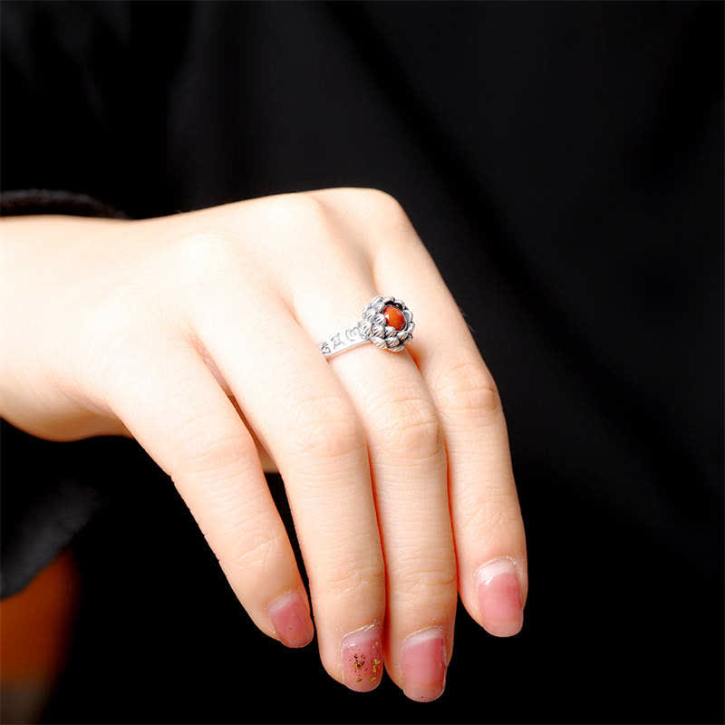 Buddha Stones 925スターリングシルバー ロータスレッドアゲート 自信の祝福リング - image 4