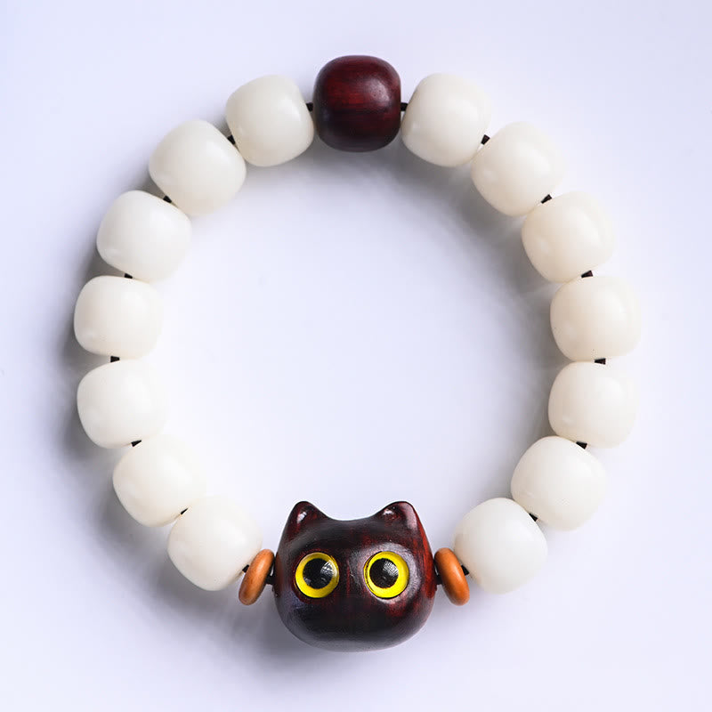 Buddha Stones天然菩提樹の小葉紫檀黒檀招き猫 知恵のブレスレット - 小葉紫檀招き猫＆菩提樹（手首周り14～16cm） - image 2