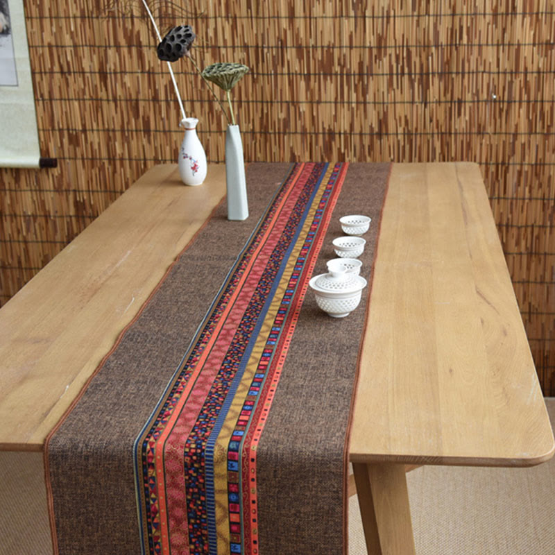 Buddha Stonesクラシックな中国風 蓮 鯉 花 鶴 書道 悟り コットン リネン タッセル テーブルランナー