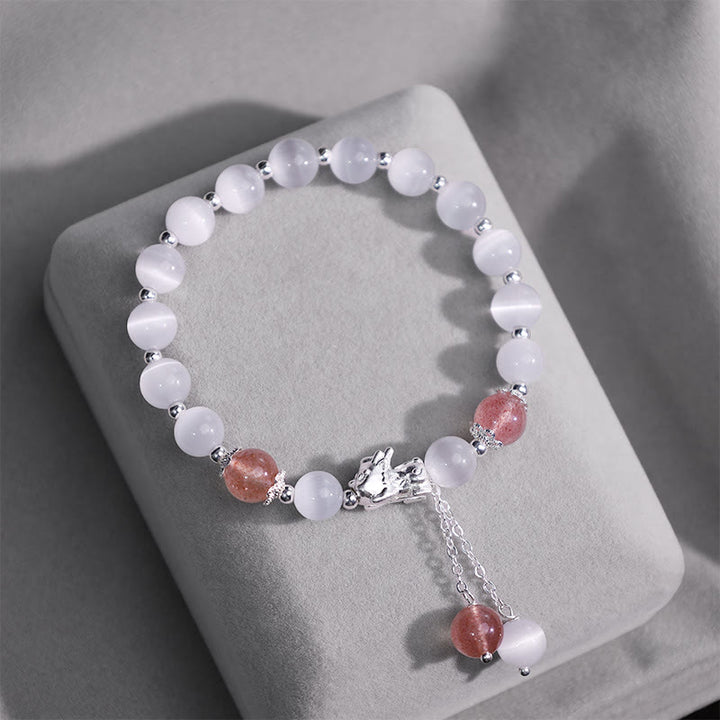 Buddha Stones天然キャッツアイ ムーンストーン ストロベリークォーツ 貔貅サポートブレスレット