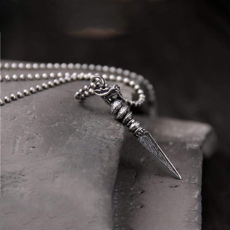 Buddha Stones925 スターリングシルバー 龍年デザイン ドルジェ ヴァジュラ 守護ネックレス ペンダント - image 1