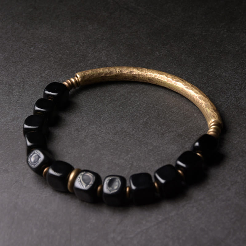 Buddha Stonesブラックオブシディアン クリスタル銅 強さ カップルブレスレット - image 9