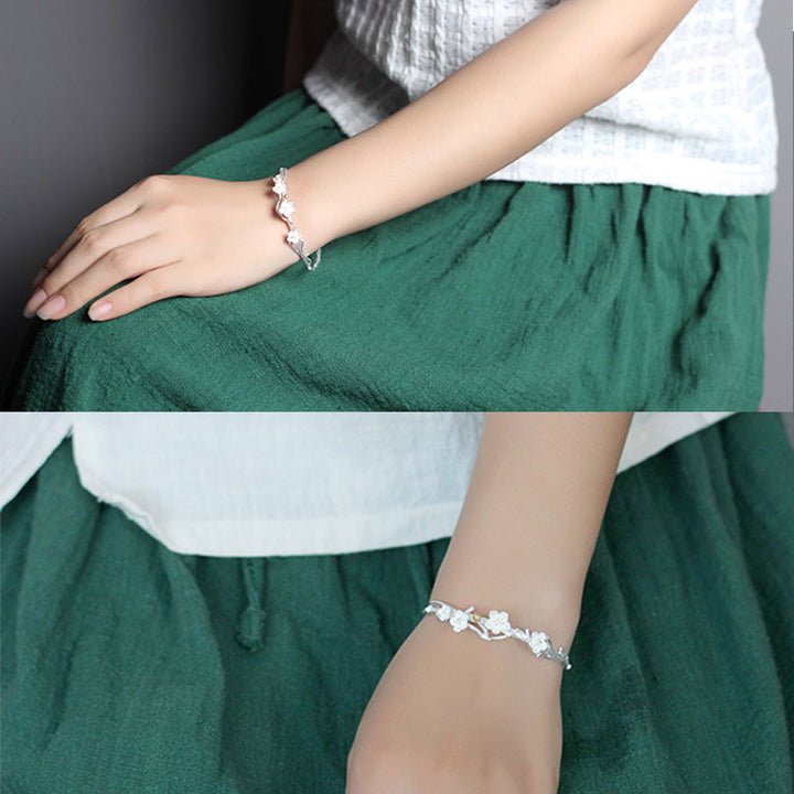 Buddha Stones925スターリングシルバー プラムフラワー 祝福ブレスレット 調節可能バングル - image 11