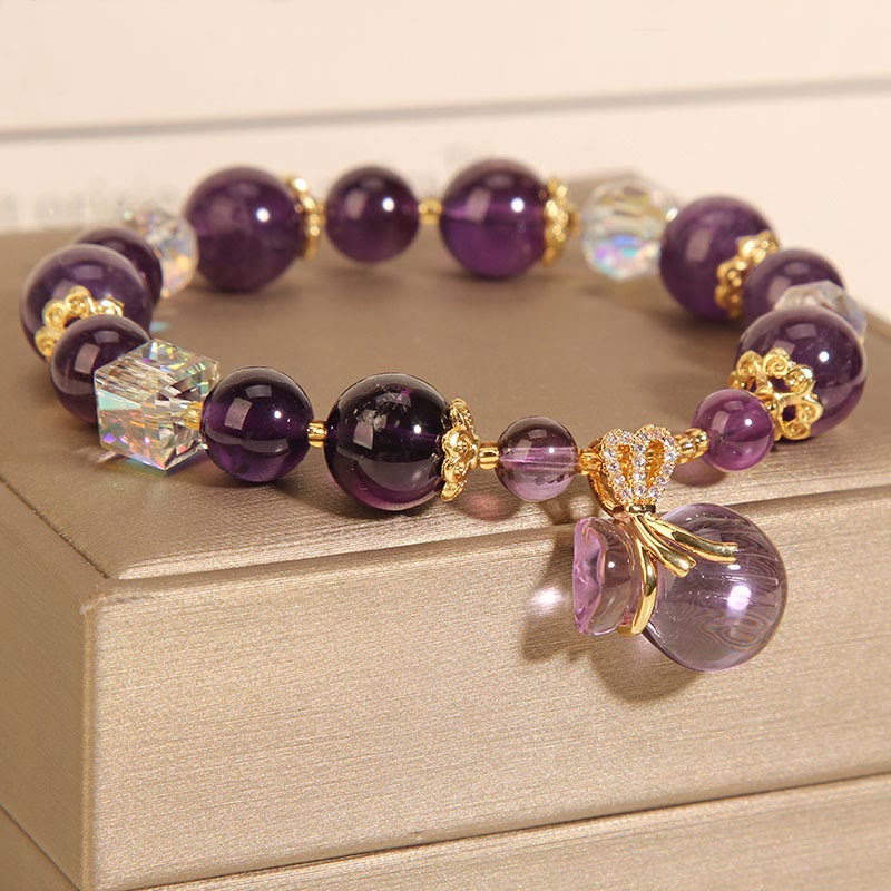 Buddha Stones天然アメジストクリスタルマネーバッグチャームポジティブブレスレット
