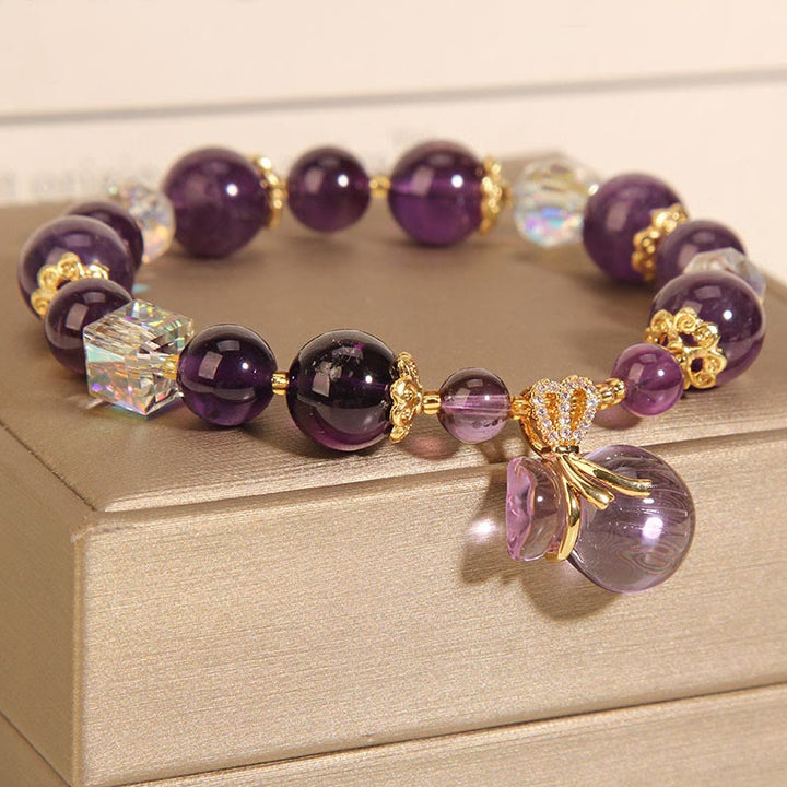 Buddha Stones天然アメジストクリスタルマネーバッグチャームポジティブブレスレット
