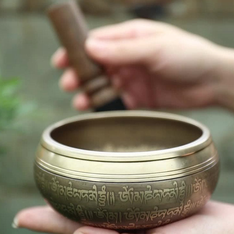 集中力と瞑想のための手作りのBuddha Stonesチベットサウンドボウル平和な幸福シンギングボウルセット