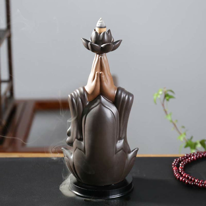 観音菩薩地蔵菩薩 陶器製 蓮華の祝福 逆流香炉