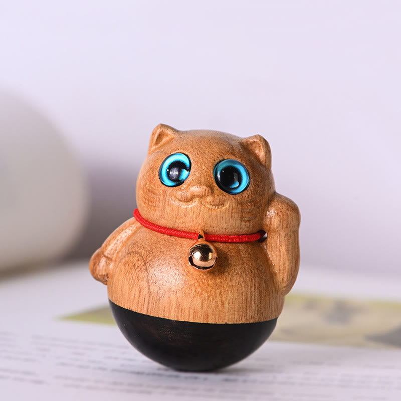 Buddha Stonesミニ招き猫子猫フィービー・ジェンナン木製祝福飾り - 3.5×4.4cm - image 1