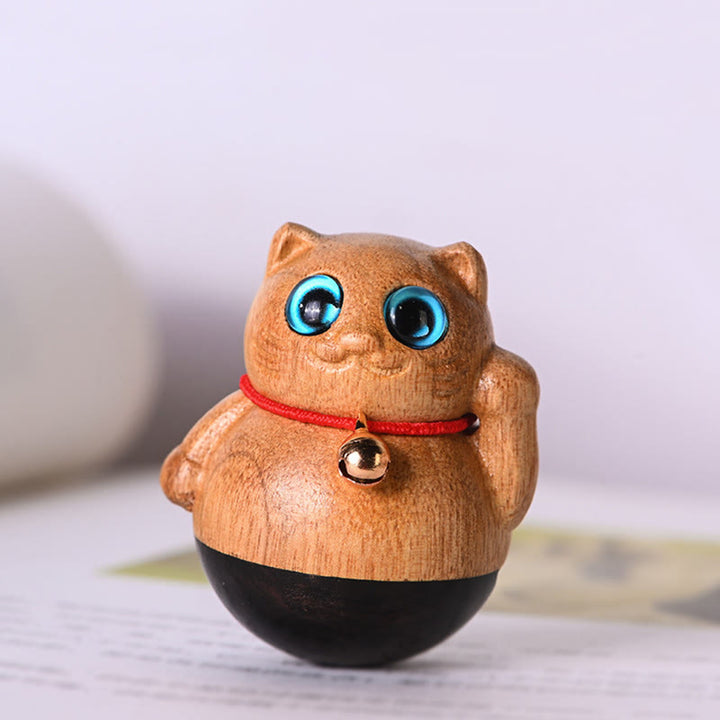 Buddha Stonesミニ招き猫子猫フィービー・ジェンナン木製祝福飾り - 3.5×4.4cm - image 1