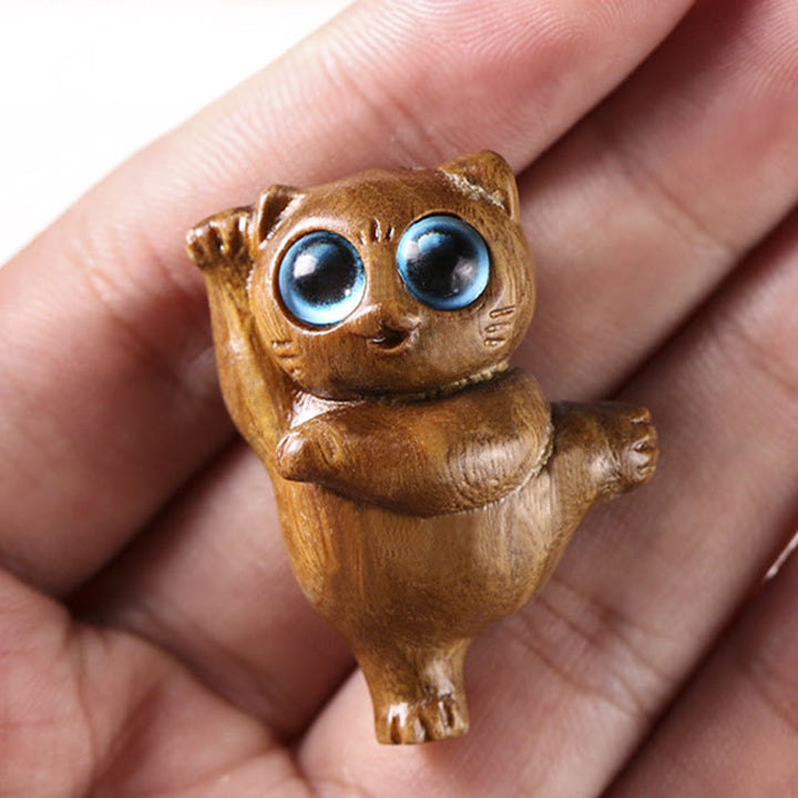 Buddha Stonesミニグリーンサンダルウッドダンシングキャット彫刻ポジティブデスクデコレーション - image 8