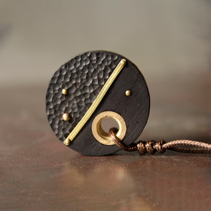 Buddha Stones手作り ラウンド黒檀木製 真鍮 銅 平和 ネックレス ペンダント - image 5