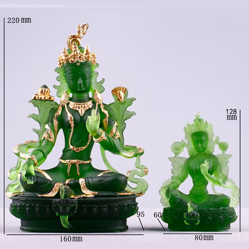 Buddha Stonesグリーンターラ ハンドメイド リュウリ クリスタル アートピース 守護 自宅 オフィス 像 装飾 - image 18