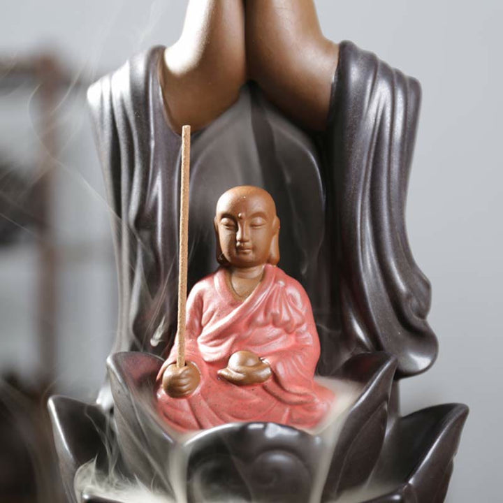 観音菩薩地蔵菩薩 陶器製 蓮華の祝福 逆流香炉