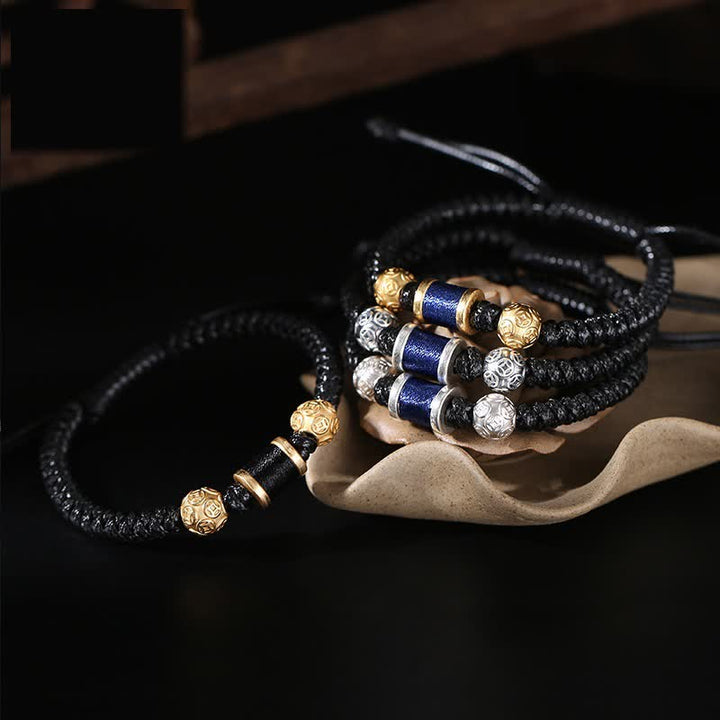 Buddha Stones999 スターリングシルバー 銅コインビーズ 銅バランス編み紐ブレスレット