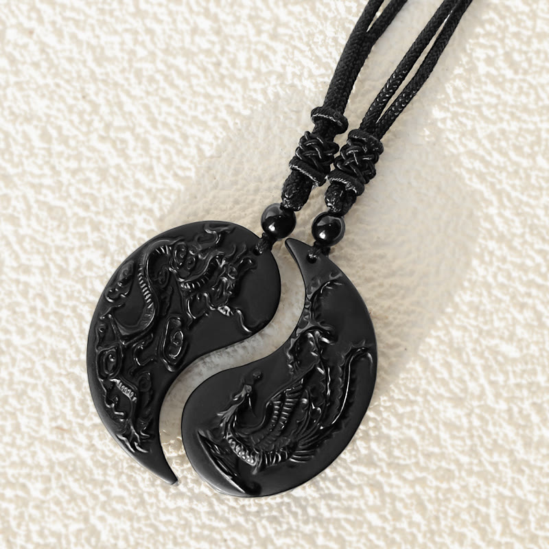 Buddha Stones黒曜石 陰陽龍鳳凰 幸運のネックレスペンダント - image 6