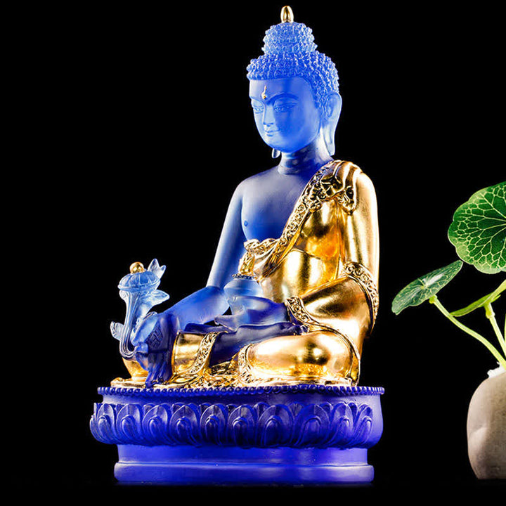 Buddha Stones薬師如来 手作り 瑠璃水晶 芸術作品 慈悲の像 自宅 オフィス 供物 装飾