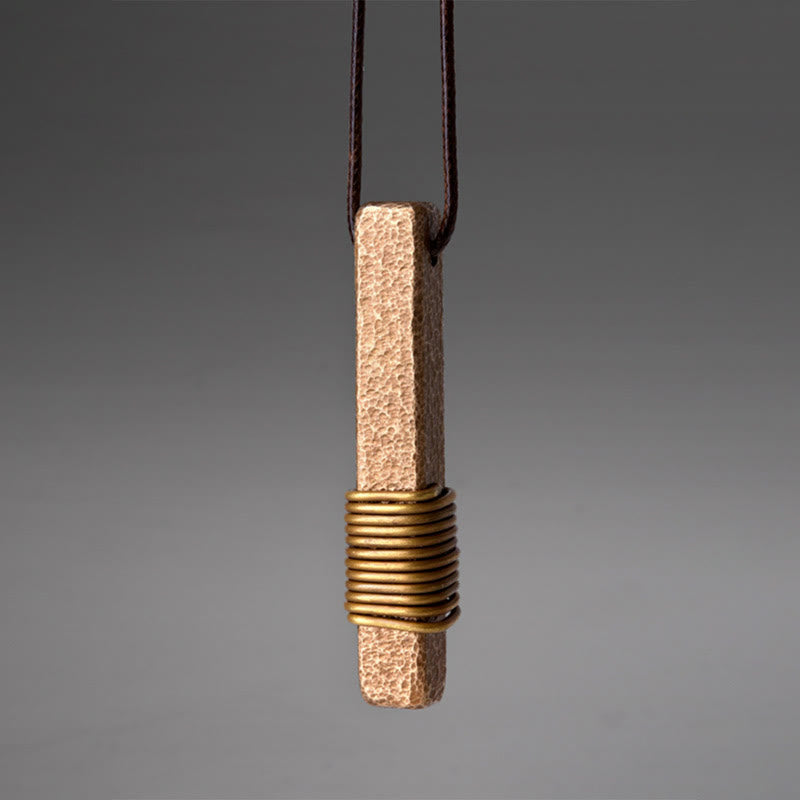 Buddha Stonesヴィンテージテクスチャデザイン真鍮銅富ネックレスペンダント - 銅（富♥幸運） - image 0