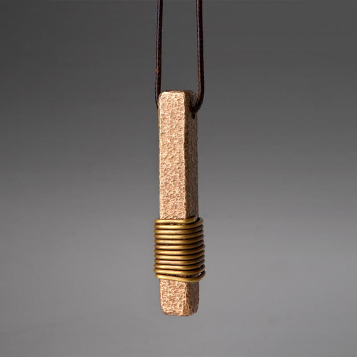 Buddha Stonesヴィンテージテクスチャデザイン真鍮銅富ネックレスペンダント - 銅（富♥幸運） - image 0