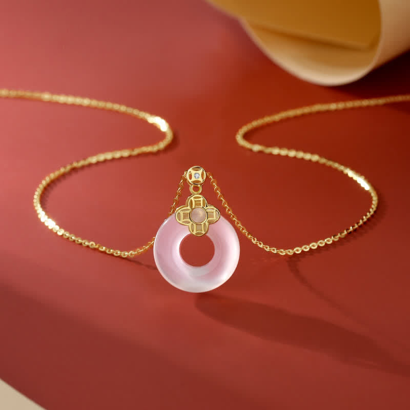 Buddha Stones925スターリングシルバー カルセドニー コインピース平和のお守りチャームポジティブネックレスペンダント - 金 - image 0