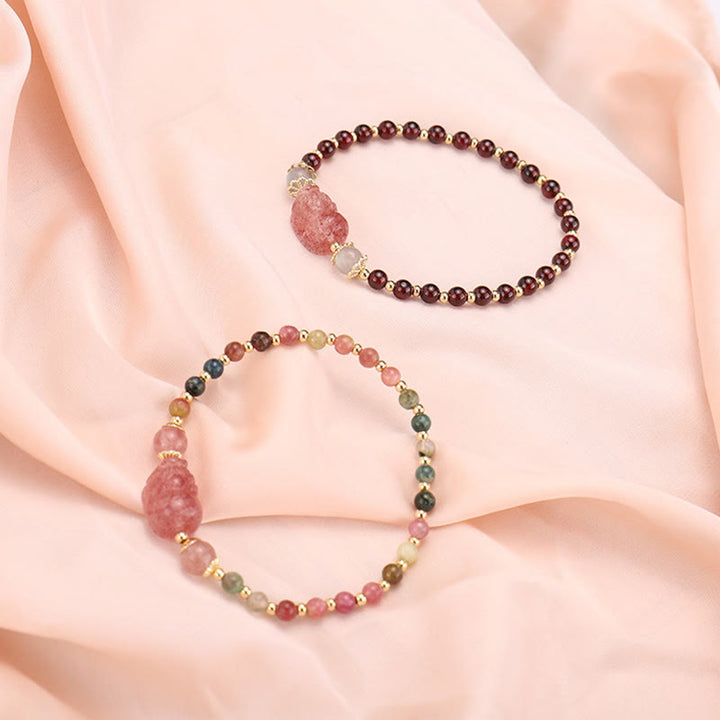 Buddha Stones天然トルマリンガーネット ストロベリークォーツ 貔貅ムーンストーン守護ブレスレット