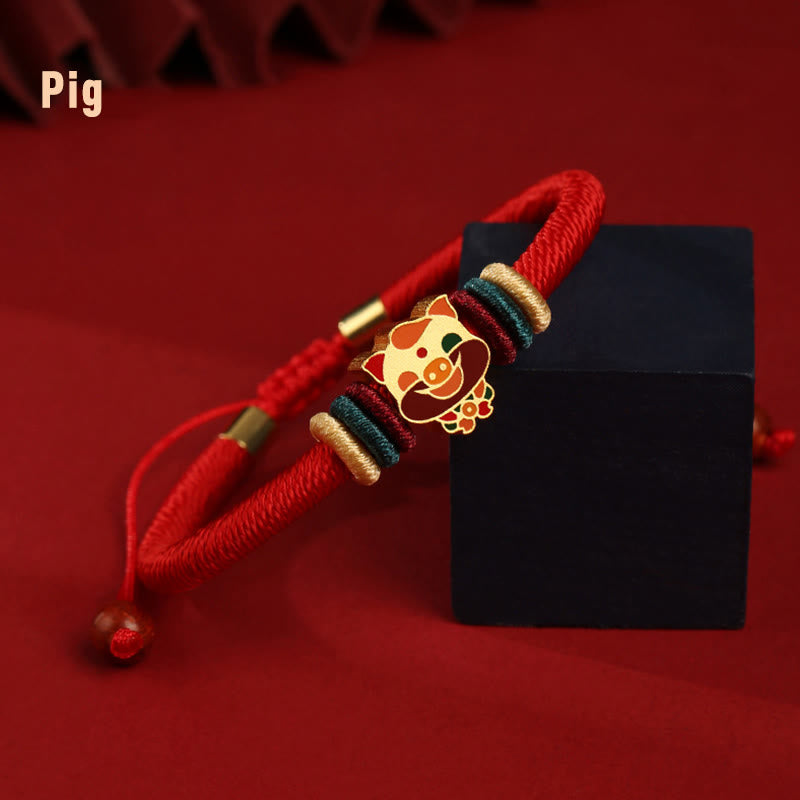 Buddha Stonesハンドメイド925スターリングシルバードラゴン年かわいい中国の十二支幸運編み込みレッドブレスレット - 豚（手首周り14～19cm） - image 20