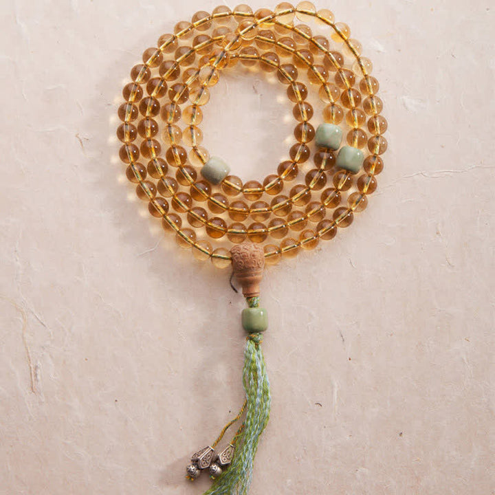 Buddha Stones 108マーラー数珠ビーズ 925 スターリングシルバー シトリン サンダルウッド ターコイズ 守護 繁栄 ブレスレット - シトリン（幸せ♥豊かさ） - image 0