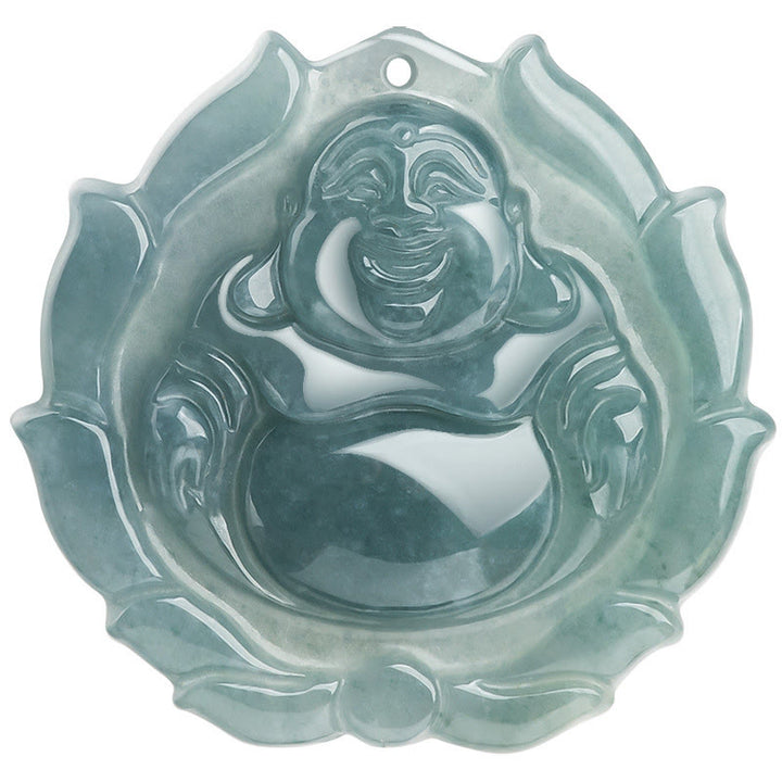 Buddha Stones天然翡翠 笑い仏 蓮の模様 幸運のネックレスペンダント - image 9