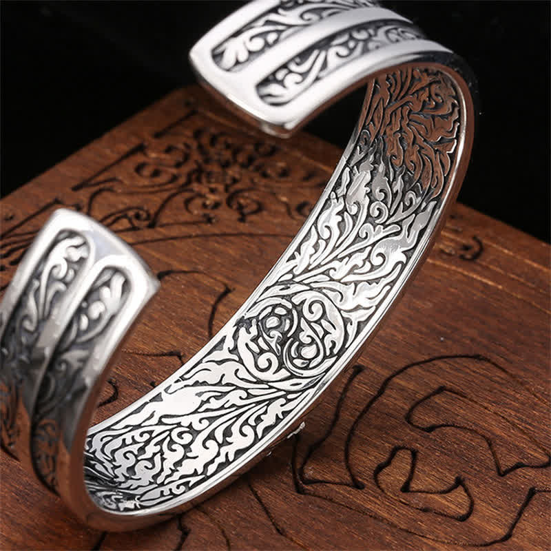 Buddha Stones925 スターリングシルバー ヴァジュラ ドルジェ 彫刻入り スピリチュアルパワーブレスレット バングル