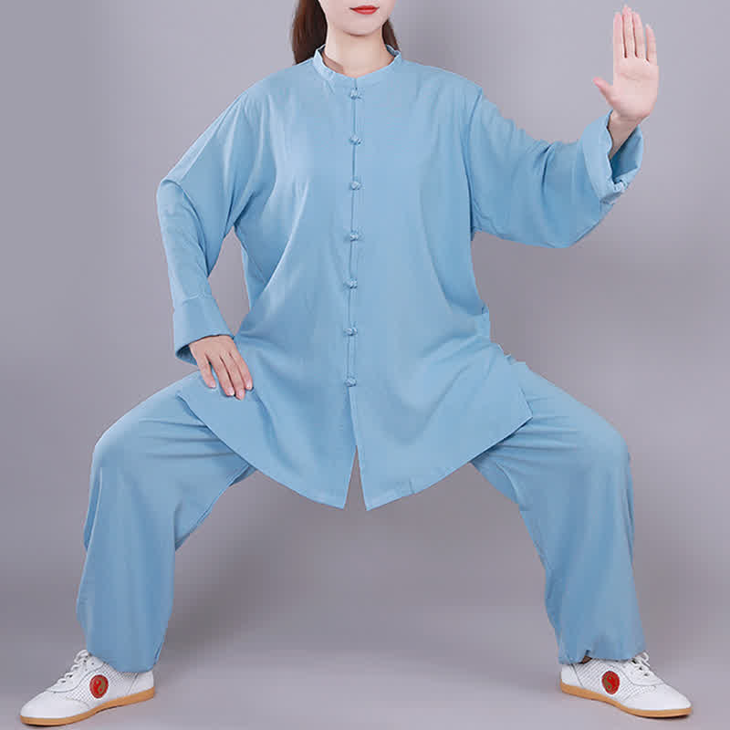 Buddha Stones太極拳 気功 瞑想 祈り スピリチュアル 禅 練習 ユニセックス コットン リネン 服 セット - 青 - 長袖 - US14、 UK/AU18、 EU46 (3XL)  - image 15
