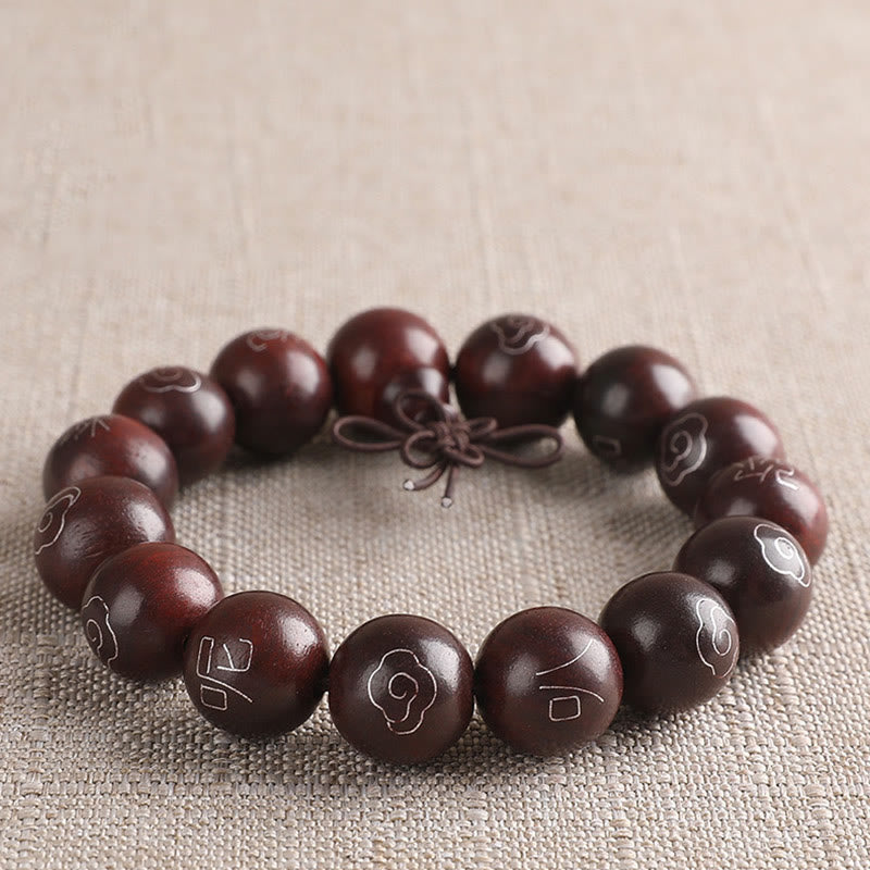 Buddha Stones925 スターリングシルバー 象嵌小葉 赤白檀Om Mani Padme Humキャラクター 縁起の良い雲 保護ブレスレット