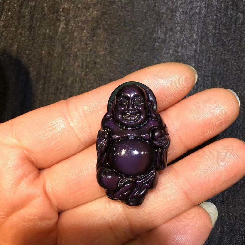 天然レインボーオブシディアン笑う仏陀の内なる平和ネックレスペンダント - image 7
