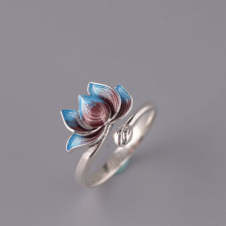 Buddha Stones925スターリングシルバー 蓮の花 新たな始まり 調節可能なリング - image 1