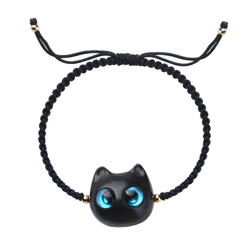 Buddha Stones小葉紫檀黒檀猫の頭モチーフを落ち着かせる 保護 編み込み ブレスレット - image 17