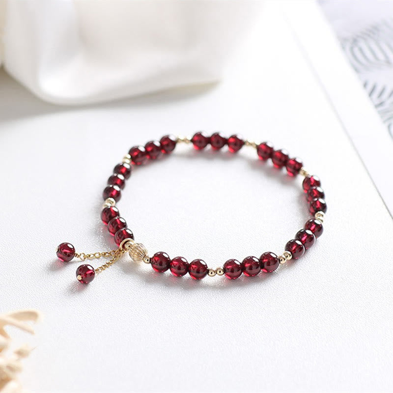 Buddha Stones 14Kゴールドメッキ合金天然ガーネットカームブレスレット - ガーネット（浄化♥守護） - image 0