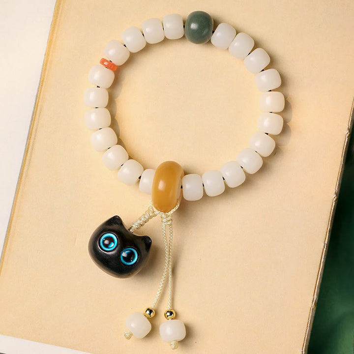 Buddha Stones天然菩提樹 アフリカンブラックウッド 愛らしい猫のチャーム 平和と調和のブレスレット - image 7