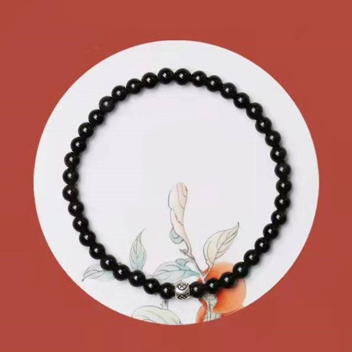 Buddha Stones天然ブラックオブシディアン スモーキークォーツ 浄化力ブレスレット