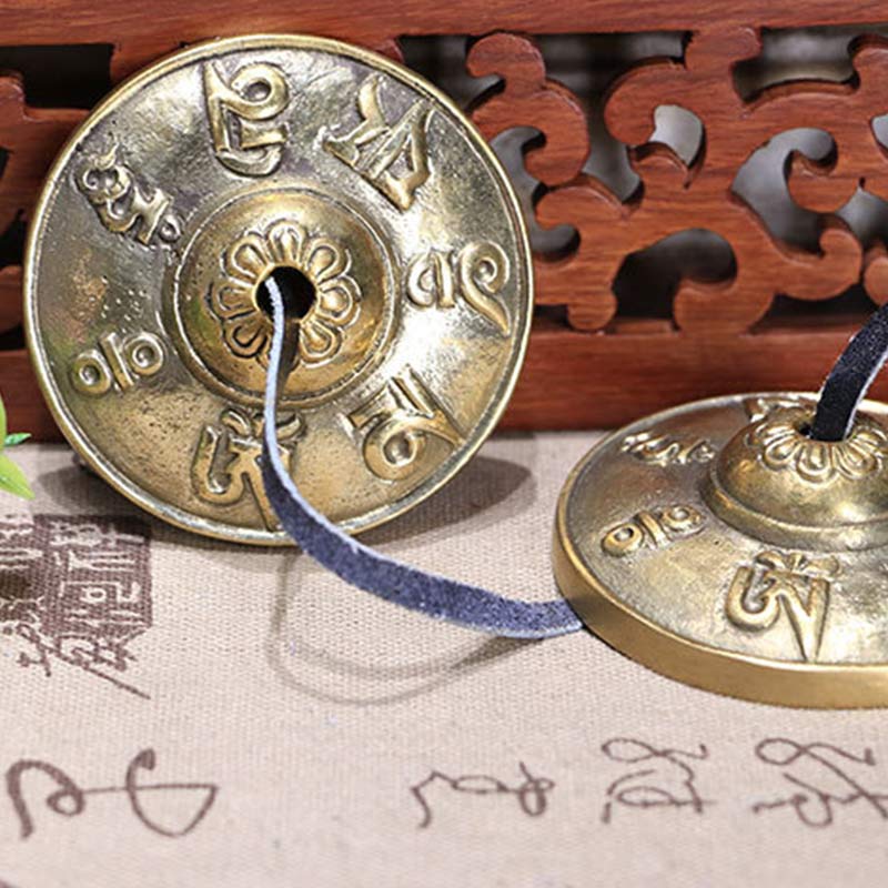 Buddha Stonesチベット ティンシャベル 六つの真実の言葉 龍 銅製 バランス装飾 バッグ付き
