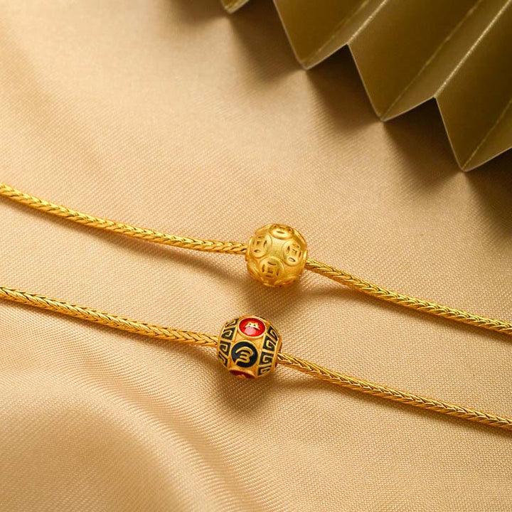 Buddha Stonesチベット 18K ゴールドオーム・マニ・パドメ・フム幸運の鯉キャラクター インゴット 銅貨 平和ブレスレット - image 3